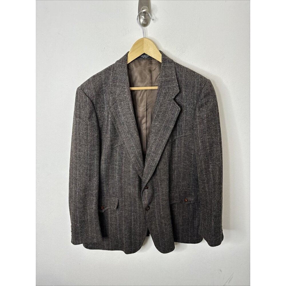 Western Outfitters Men 44 Blazer Tweed Wool‎ Sports Coat Brown Herringbone